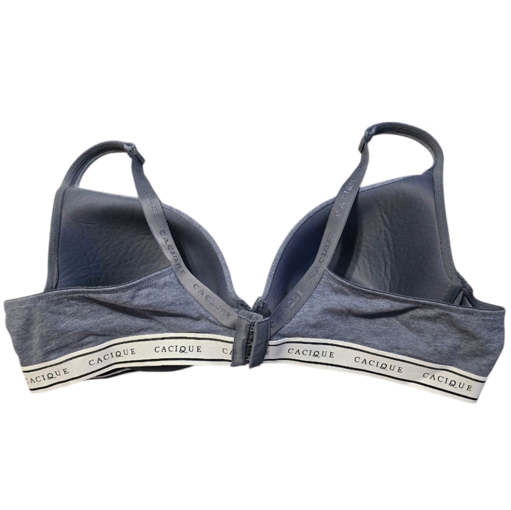 Cacique T-Shirt Bra Womens 46B Gray Boost Plunge Underwire Logo Spellout Classic - Picture 4 of 7